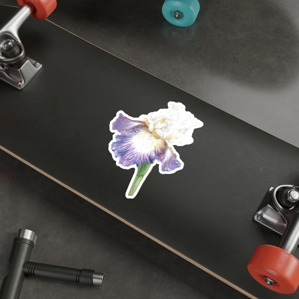 Iris Flower Die-Cut Sticker — Purple & White Botanical Sticker