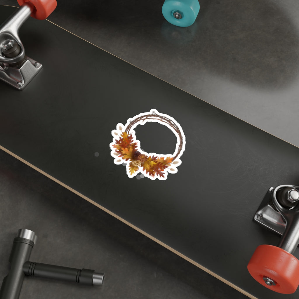 Autumn Wreath Die-Cut Sticker — Fall Leaf Decorative Decal