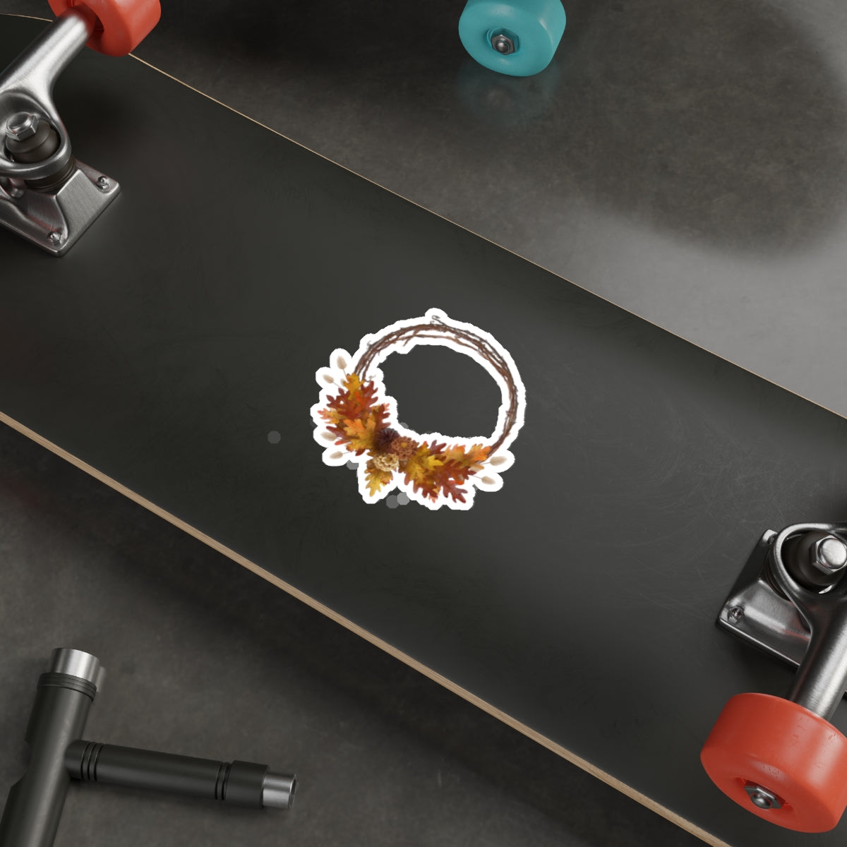 Autumn Wreath Die-Cut Sticker — Fall Leaf Decorative Decal