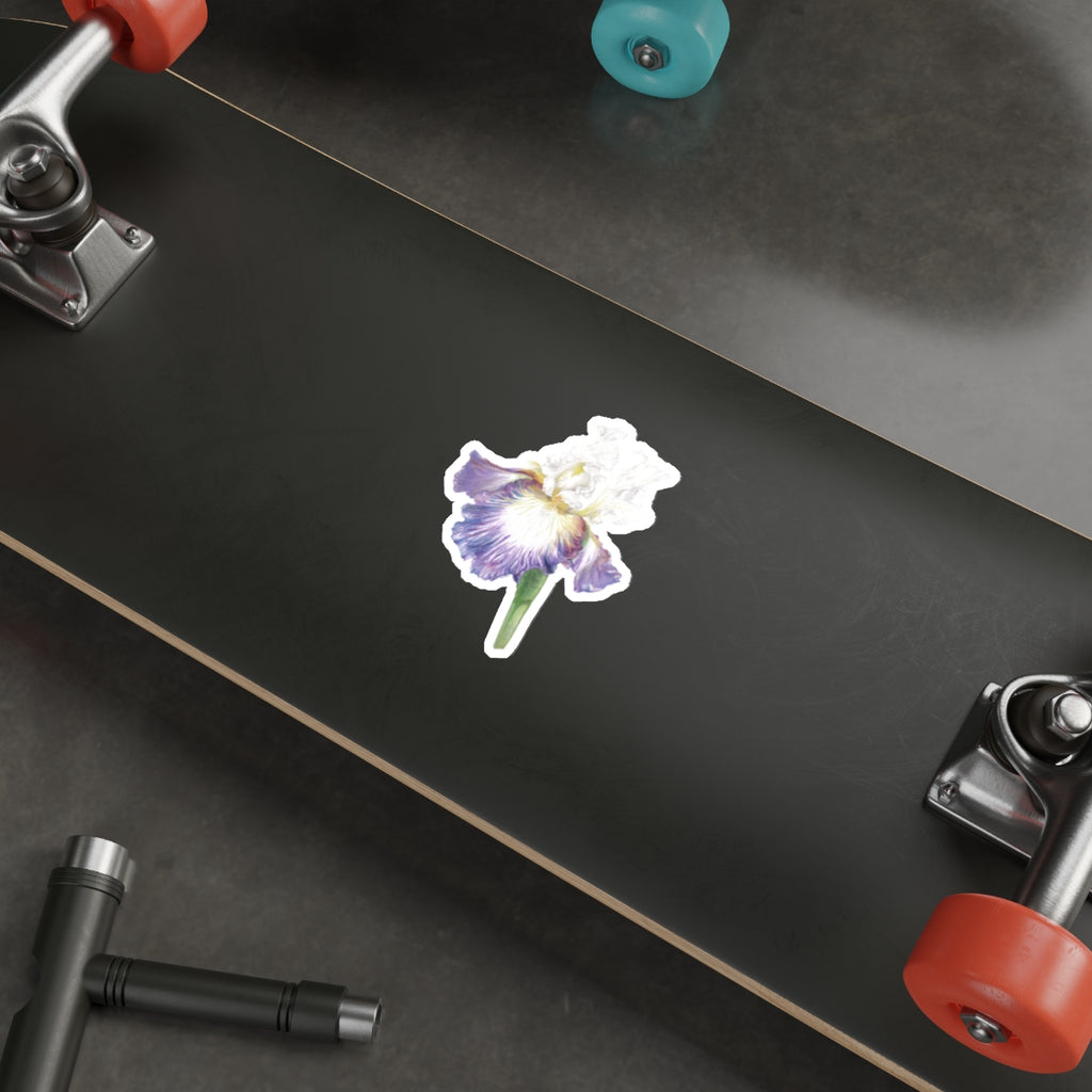 Iris Flower Die-Cut Sticker — Purple & White Botanical Sticker