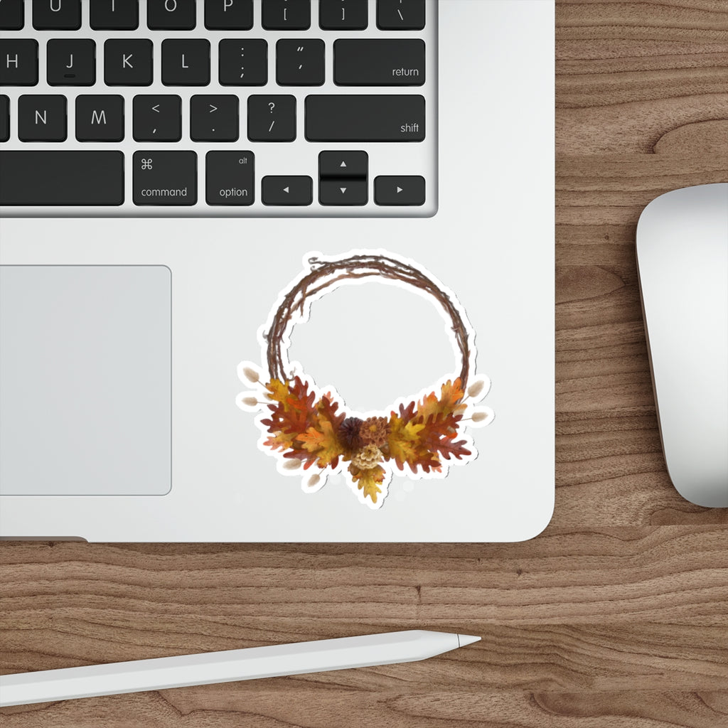 Autumn Wreath Die-Cut Sticker — Fall Leaf Decorative Decal