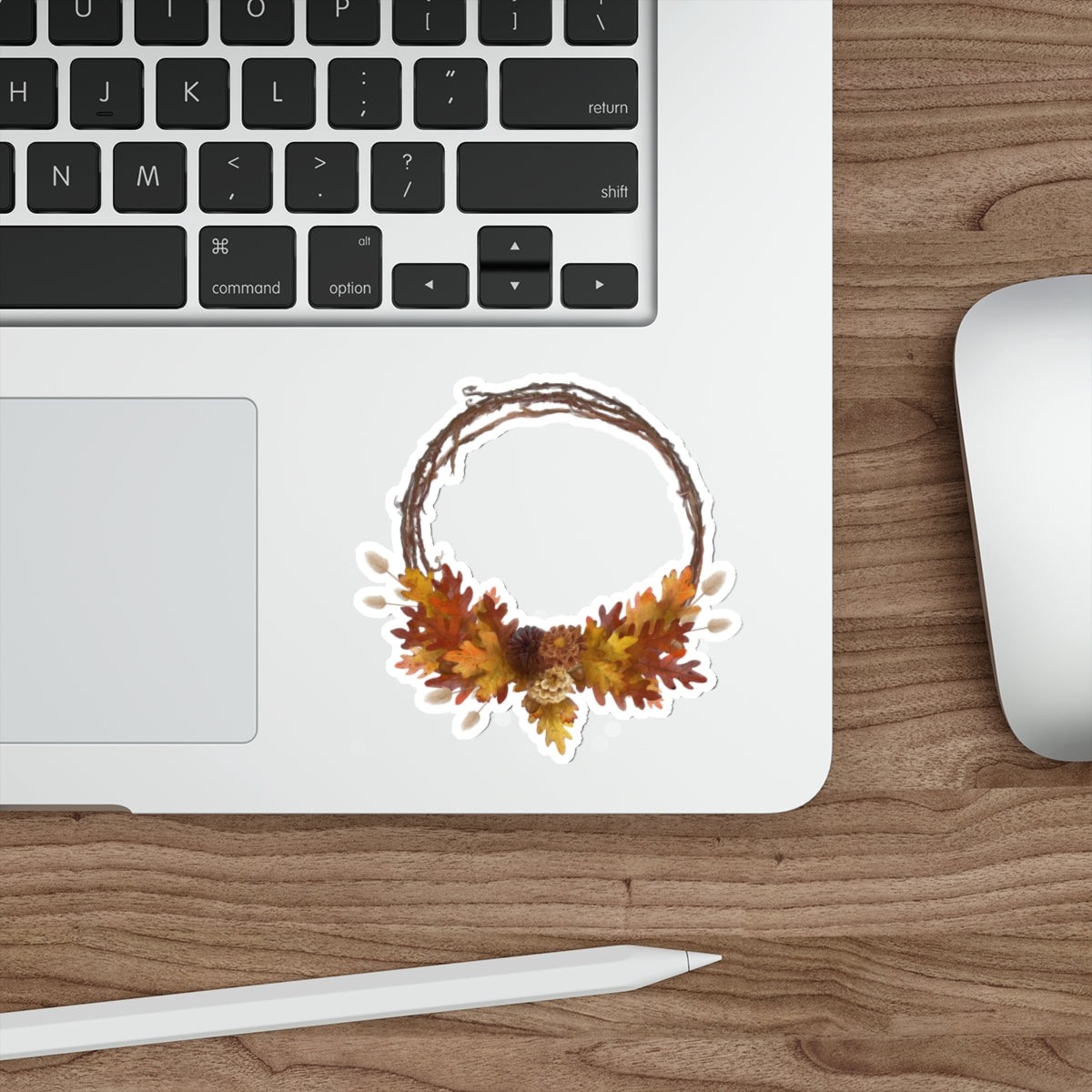 Autumn Wreath Die-Cut Sticker — Fall Leaf Decorative Decal