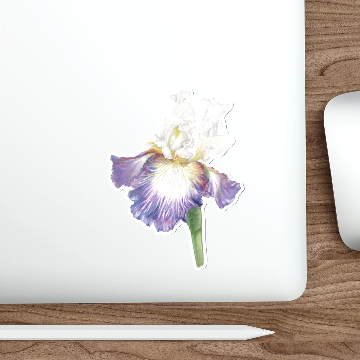 Iris Flower Die-Cut Sticker — Purple & White Botanical Sticker