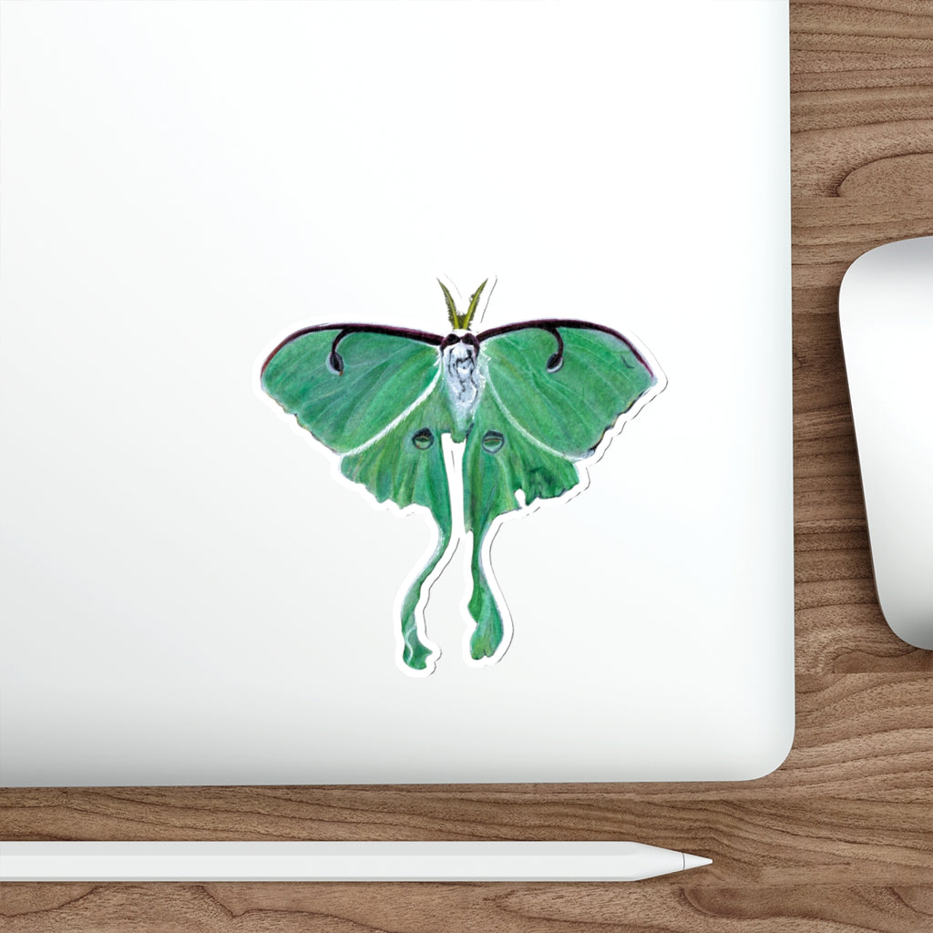 Luna Moth Die-Cut Sticker — Vinyl Decal for Laptops & Nature Lovers