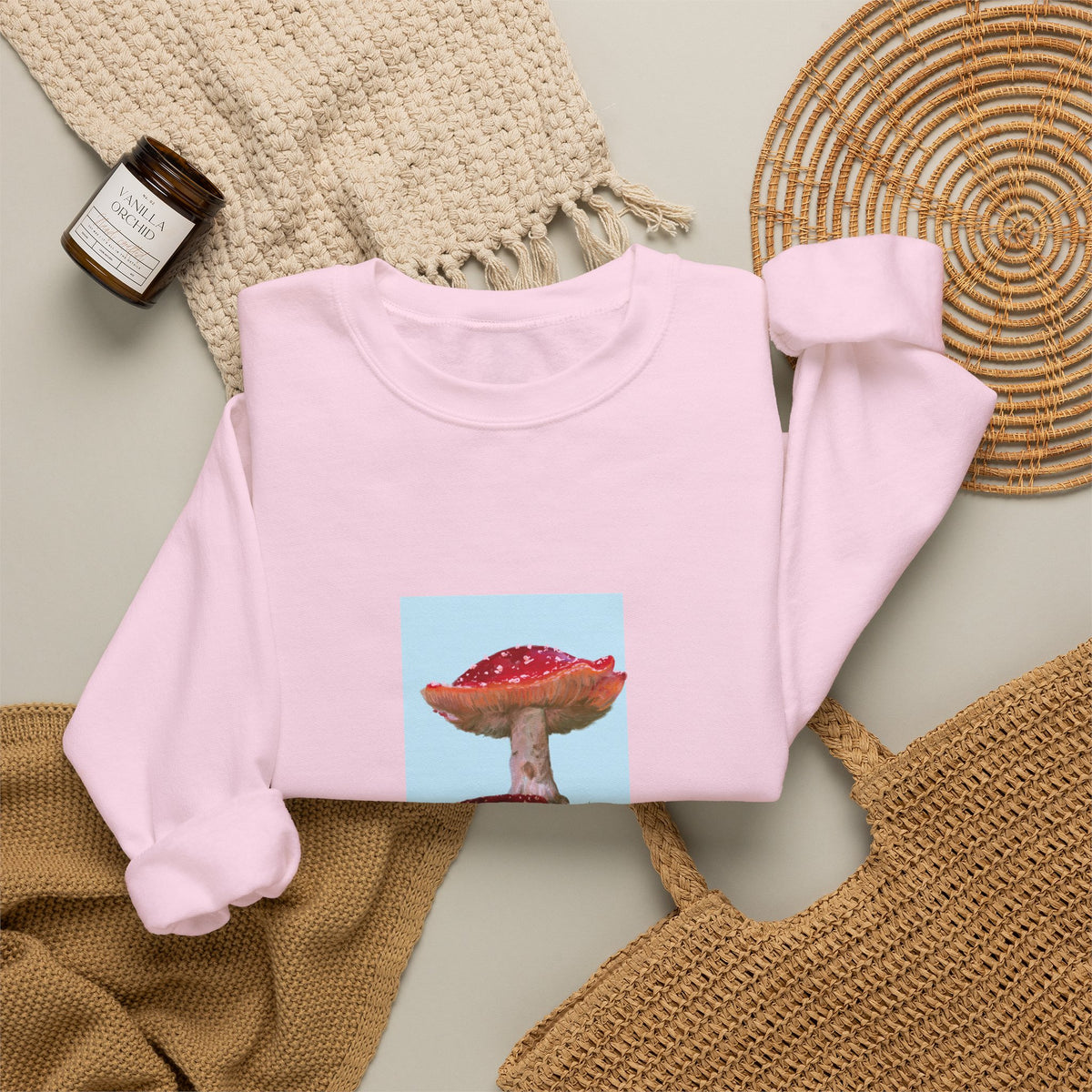 Mushroom Art Crewneck Sweatshirt – Red Toadstool Illustration
