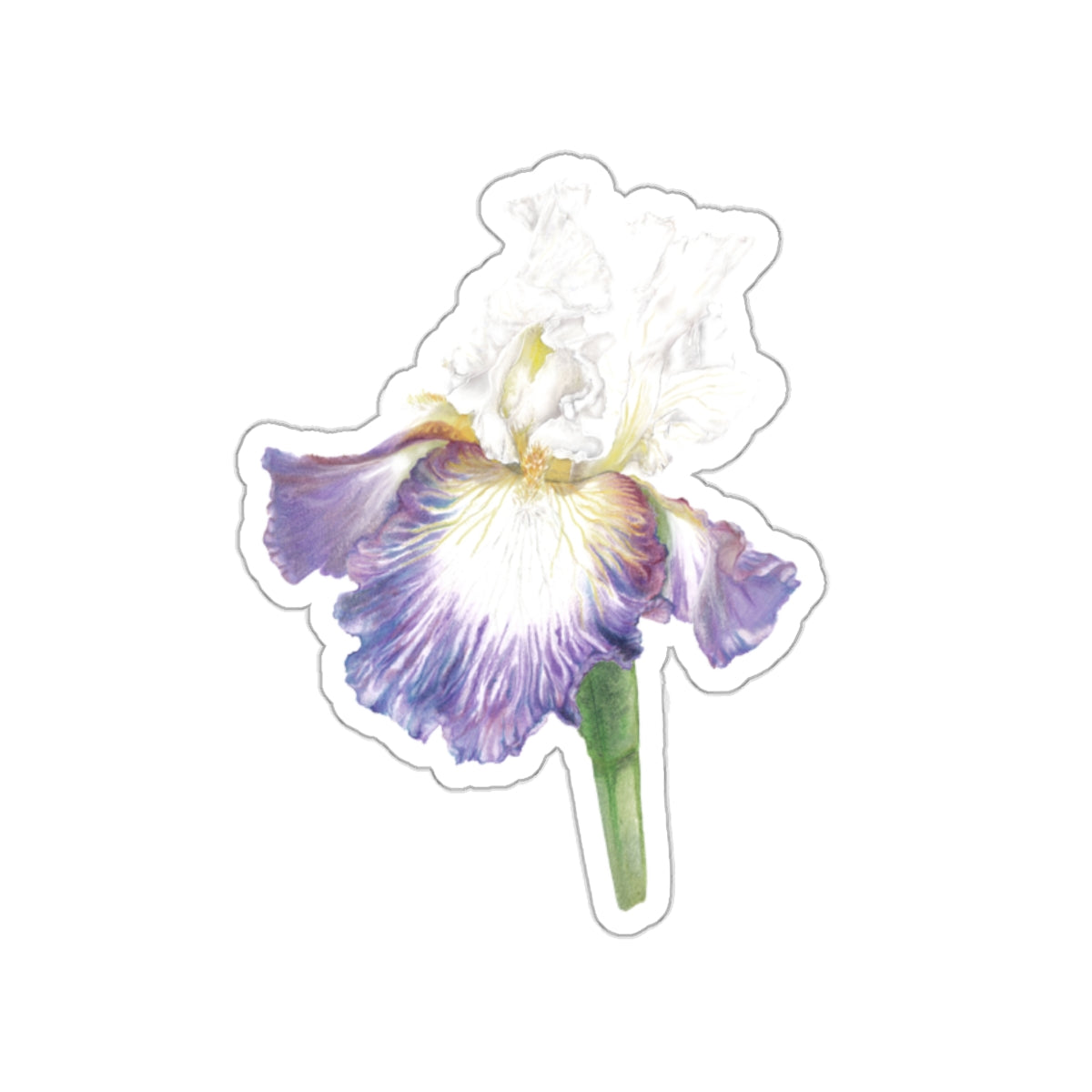 Iris Flower Die-Cut Sticker — Purple & White Botanical Sticker
