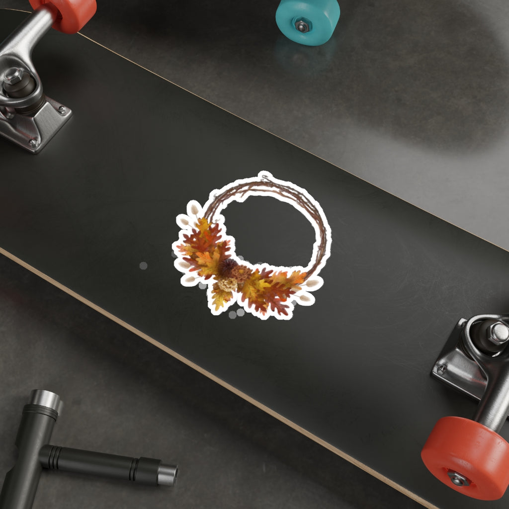 Autumn Wreath Die-Cut Sticker — Fall Leaf Decorative Decal