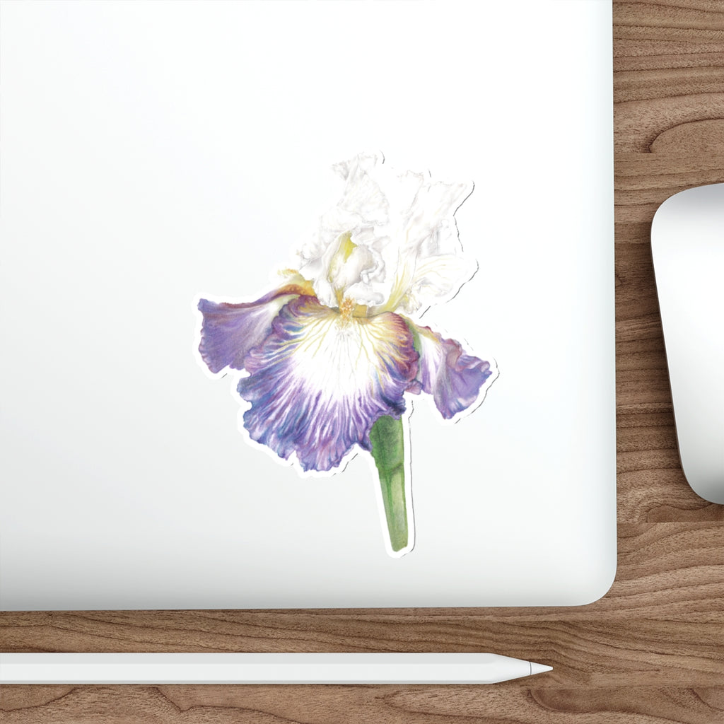 Iris Flower Die-Cut Sticker — Purple & White Botanical Sticker