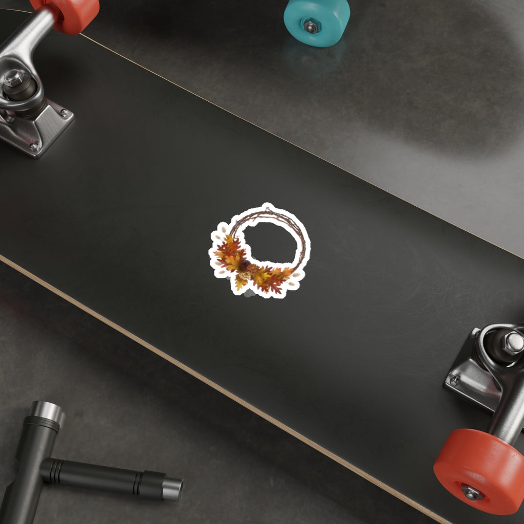 Autumn Wreath Die-Cut Sticker — Fall Leaf Decorative Decal