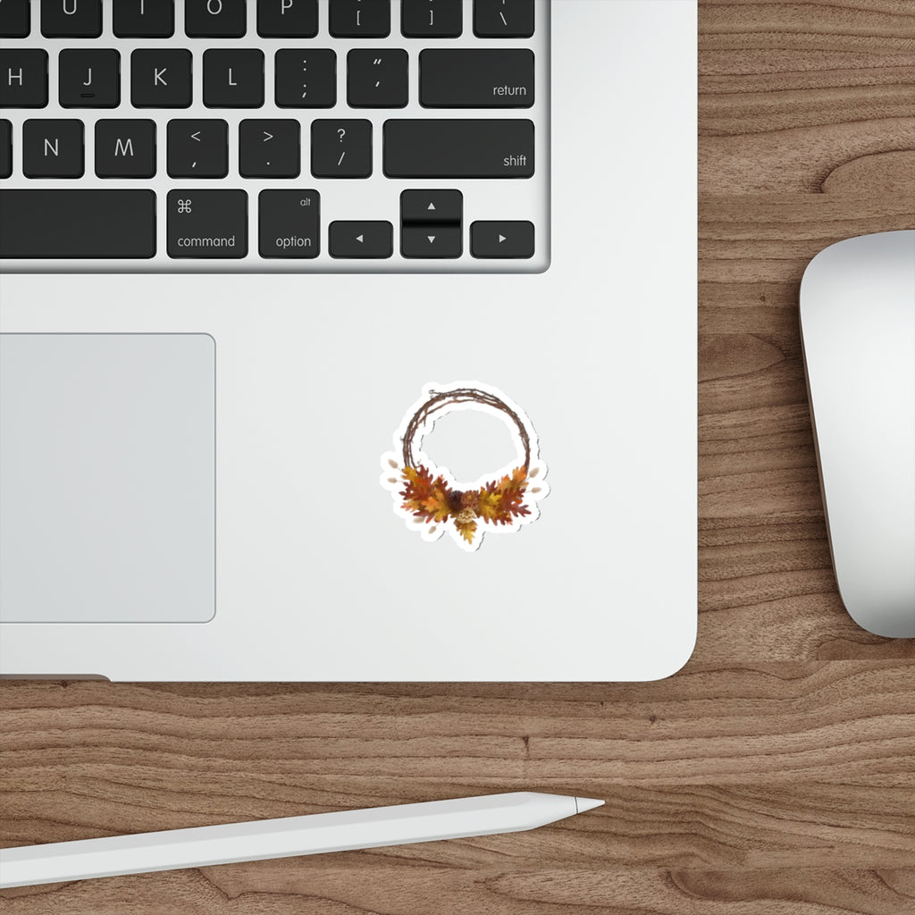 Autumn Wreath Die-Cut Sticker — Fall Leaf Decorative Decal