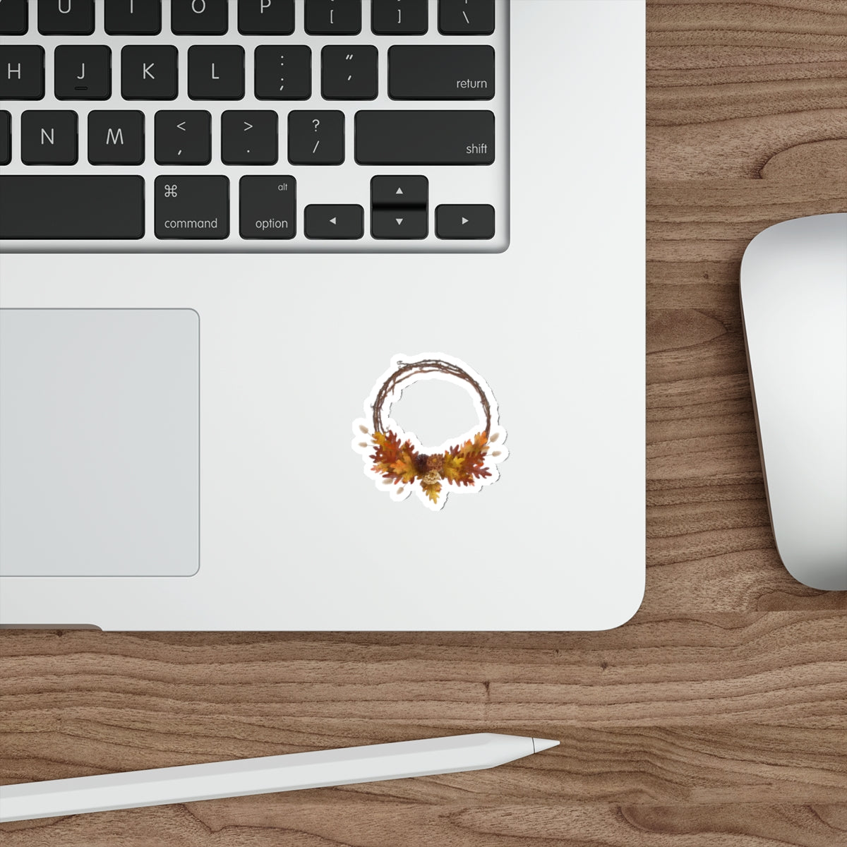 Autumn Wreath Die-Cut Sticker — Fall Leaf Decorative Decal