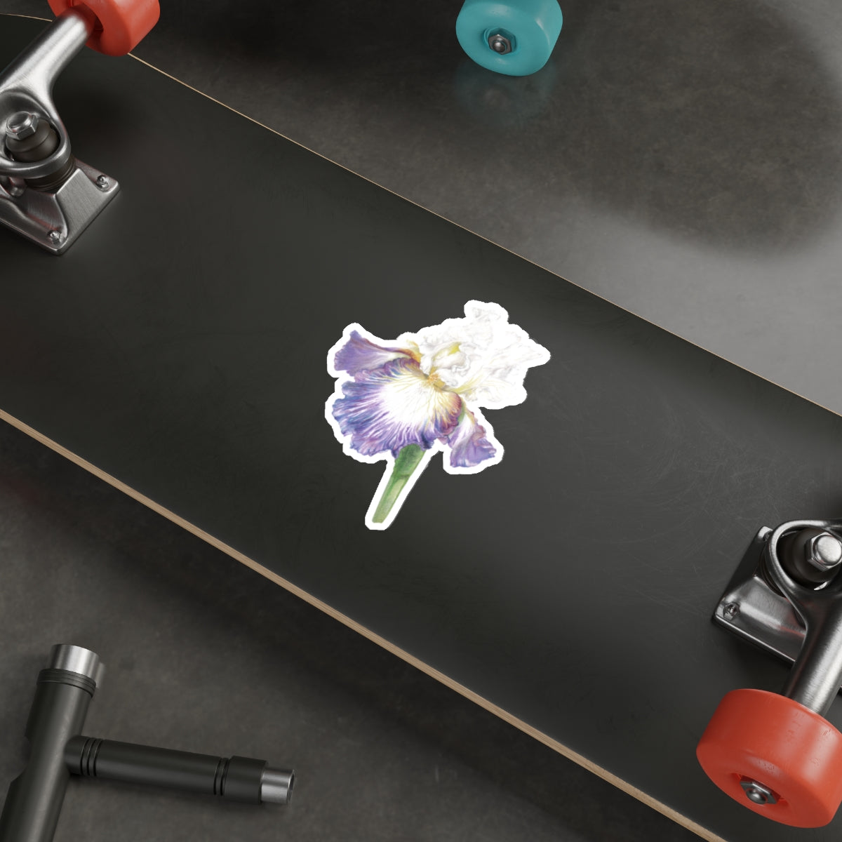 Iris Flower Die-Cut Sticker — Purple & White Botanical Sticker