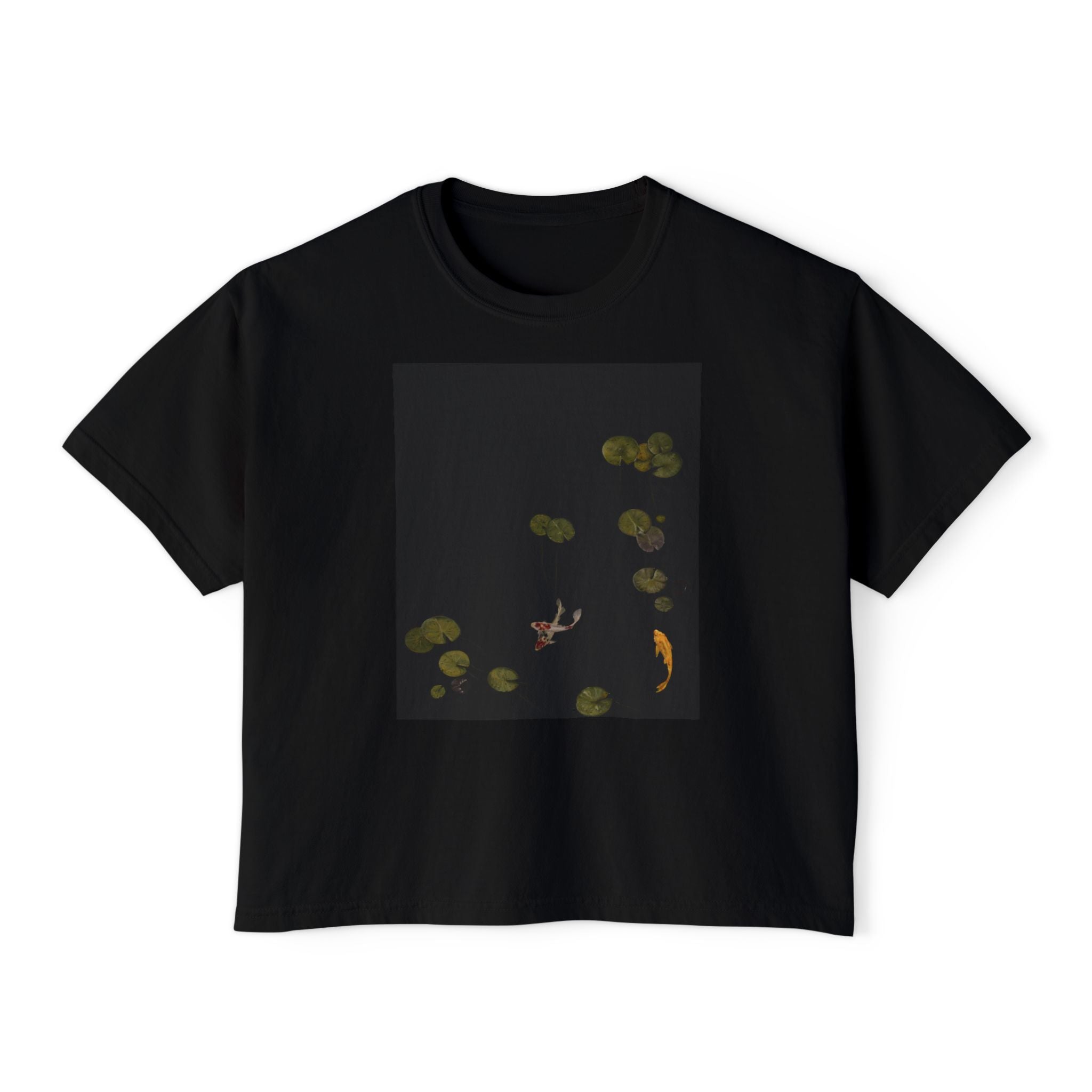 Koi Pond Women's Boxy Tee — Serene Lily Pad Koi Fish Graphic Shirt
