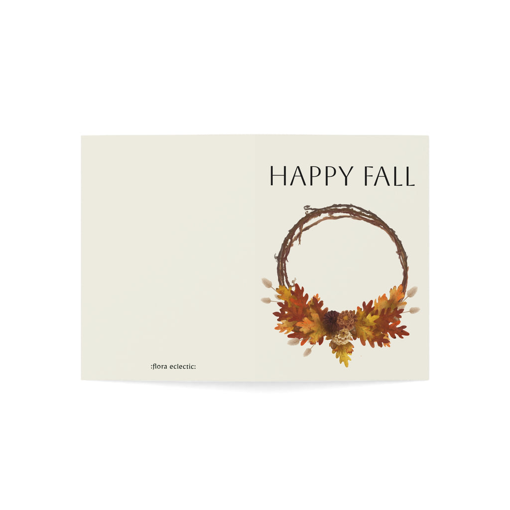 Happy Fall Greeting Card — Autumn Wreath Seasonal Note Cards (1, 10, 30, 50 pcs)