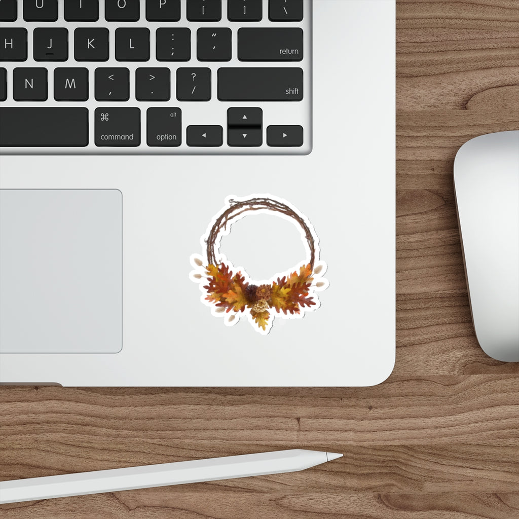 Autumn Wreath Die-Cut Sticker — Fall Leaf Decorative Decal