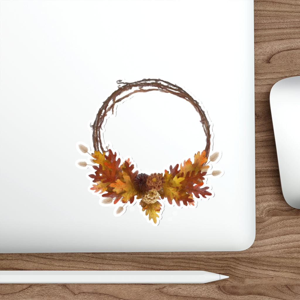 Autumn Wreath Die-Cut Sticker — Fall Leaf Decorative Decal