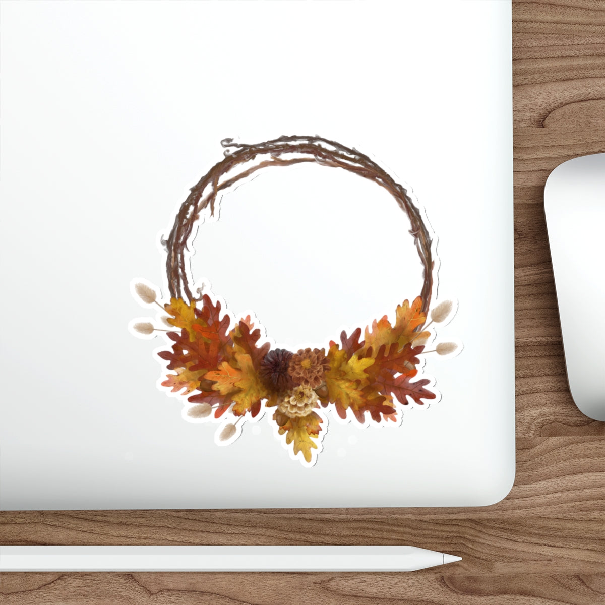 Autumn Wreath Die-Cut Sticker — Fall Leaf Decorative Decal