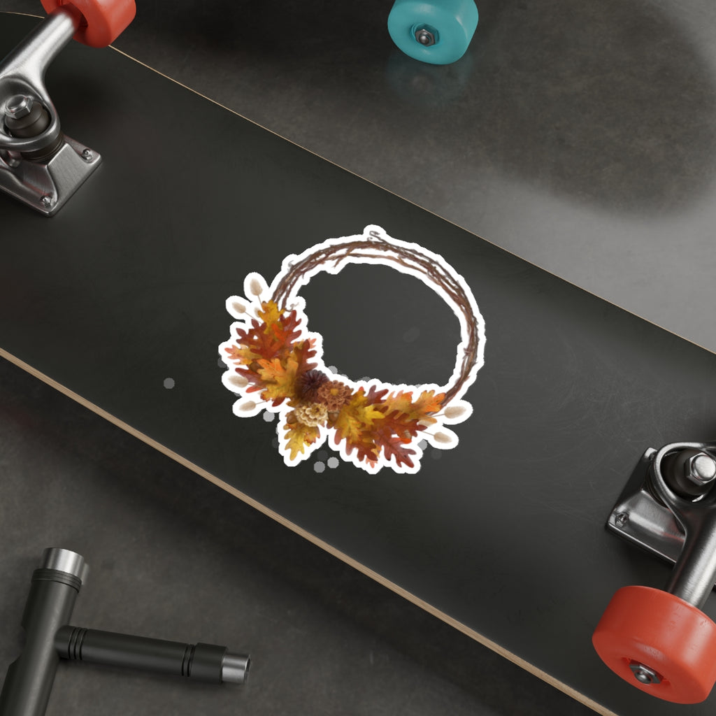 Autumn Wreath Die-Cut Sticker — Fall Leaf Decorative Decal