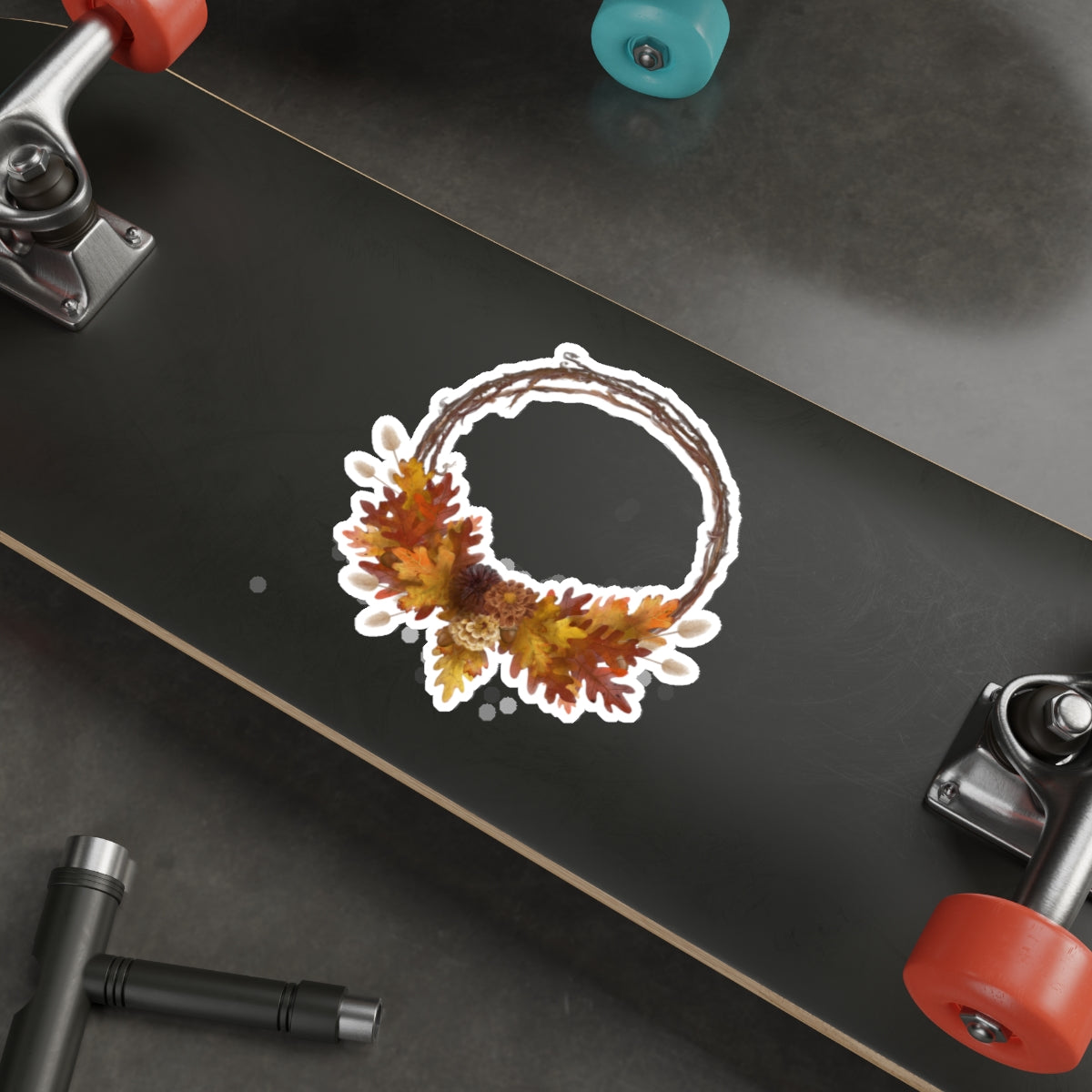 Autumn Wreath Die-Cut Sticker — Fall Leaf Decorative Decal