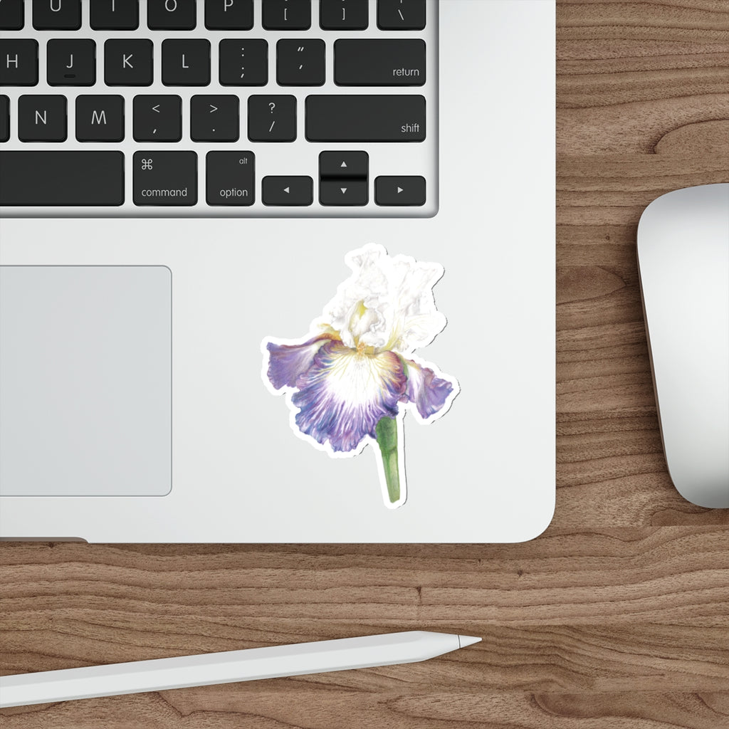 Iris Flower Die-Cut Sticker — Purple & White Botanical Sticker