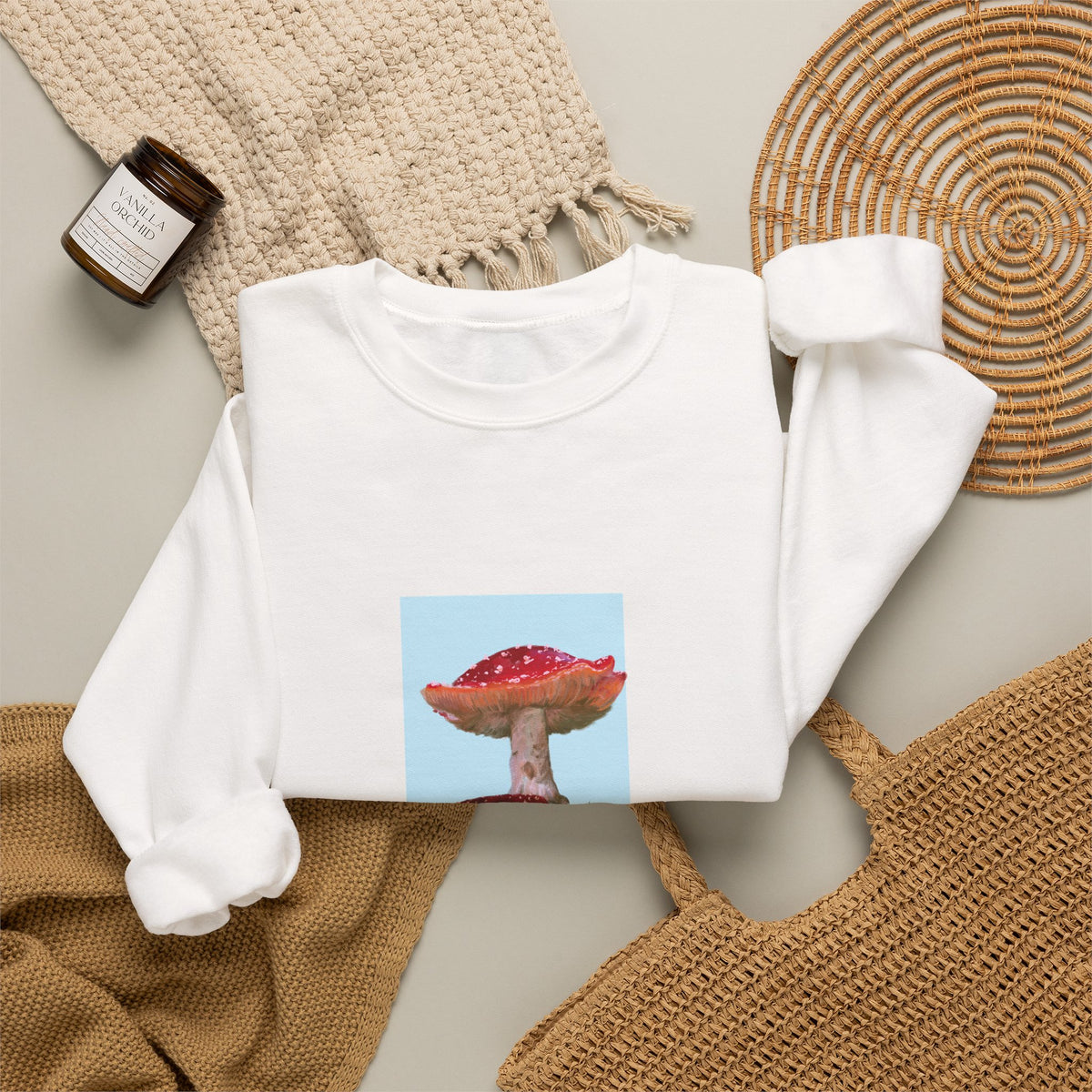 Mushroom Art Crewneck Sweatshirt – Red Toadstool Illustration