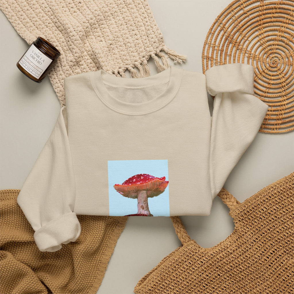 Mushroom Art Crewneck Sweatshirt – Red Toadstool Illustration