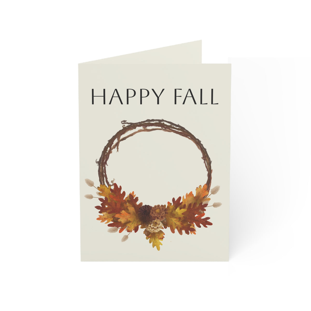 Happy Fall Greeting Card — Autumn Wreath Seasonal Note Cards (1, 10, 30, 50 pcs)