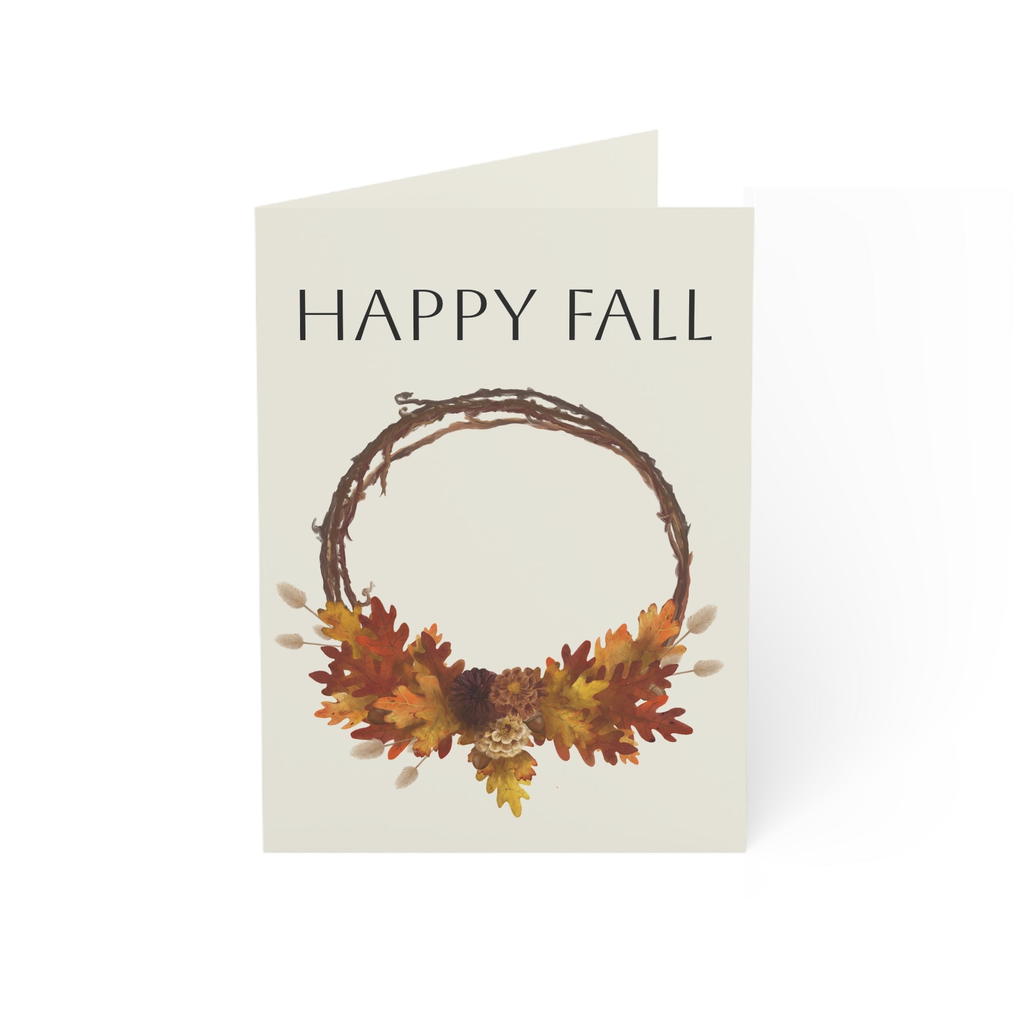 Happy Fall Greeting Card — Autumn Wreath Seasonal Note Cards (1, 10, 30, 50 pcs)